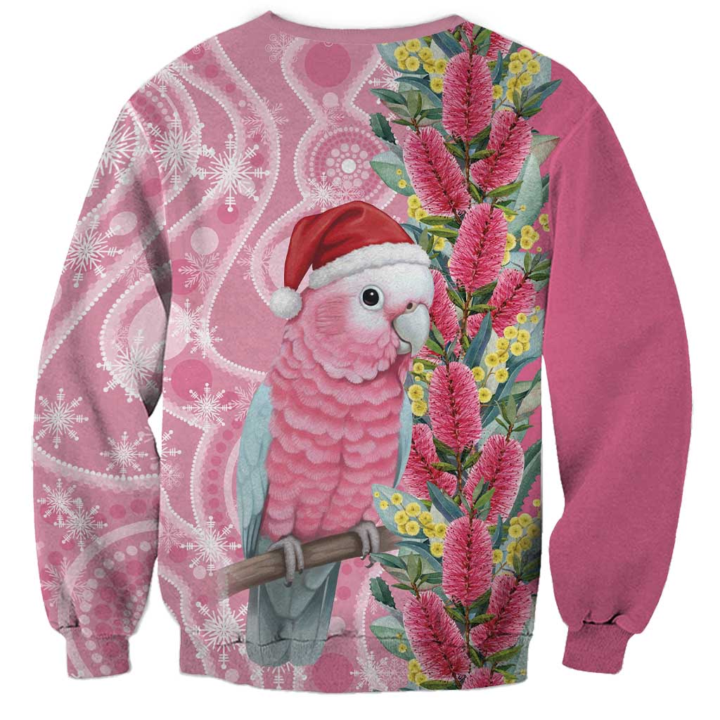 Australia Pink Galah Christmas Sweatshirt Falalalala Galalah Bottlebrush Aboriginal Art - Aussie Hoodie