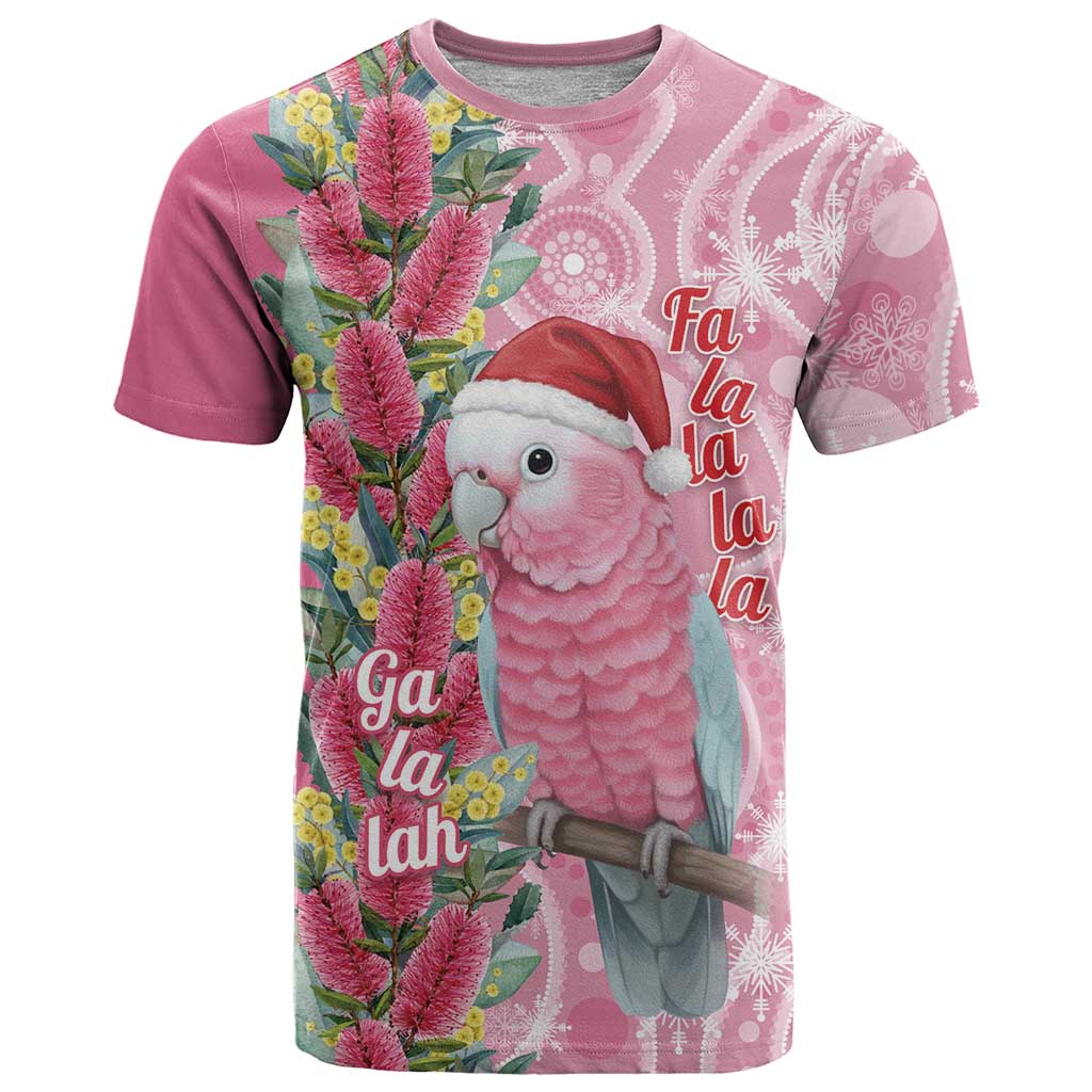 Australia Pink Galah Christmas T Shirt Falalalala Galalah Bottlebrush Aboriginal Art - Aussie Hoodie