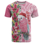 Australia Pink Galah Christmas T Shirt Falalalala Galalah Bottlebrush Aboriginal Art - Aussie Hoodie