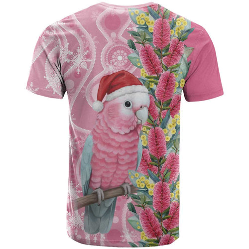 Australia Pink Galah Christmas T Shirt Falalalala Galalah Bottlebrush Aboriginal Art - Aussie Hoodie