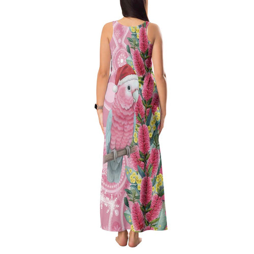 Australia Pink Galah Christmas Tank Maxi Dress Falalalala Galalah Bottlebrush Aboriginal Art - Aussie Hoodie