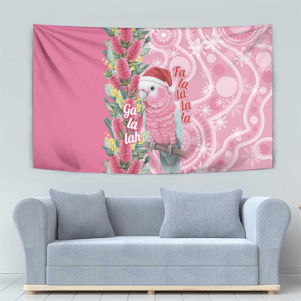 Australia Pink Galah Christmas Tapestry Falalalala Galalah Bottlebrush Aboriginal Art - Aussie Hoodie