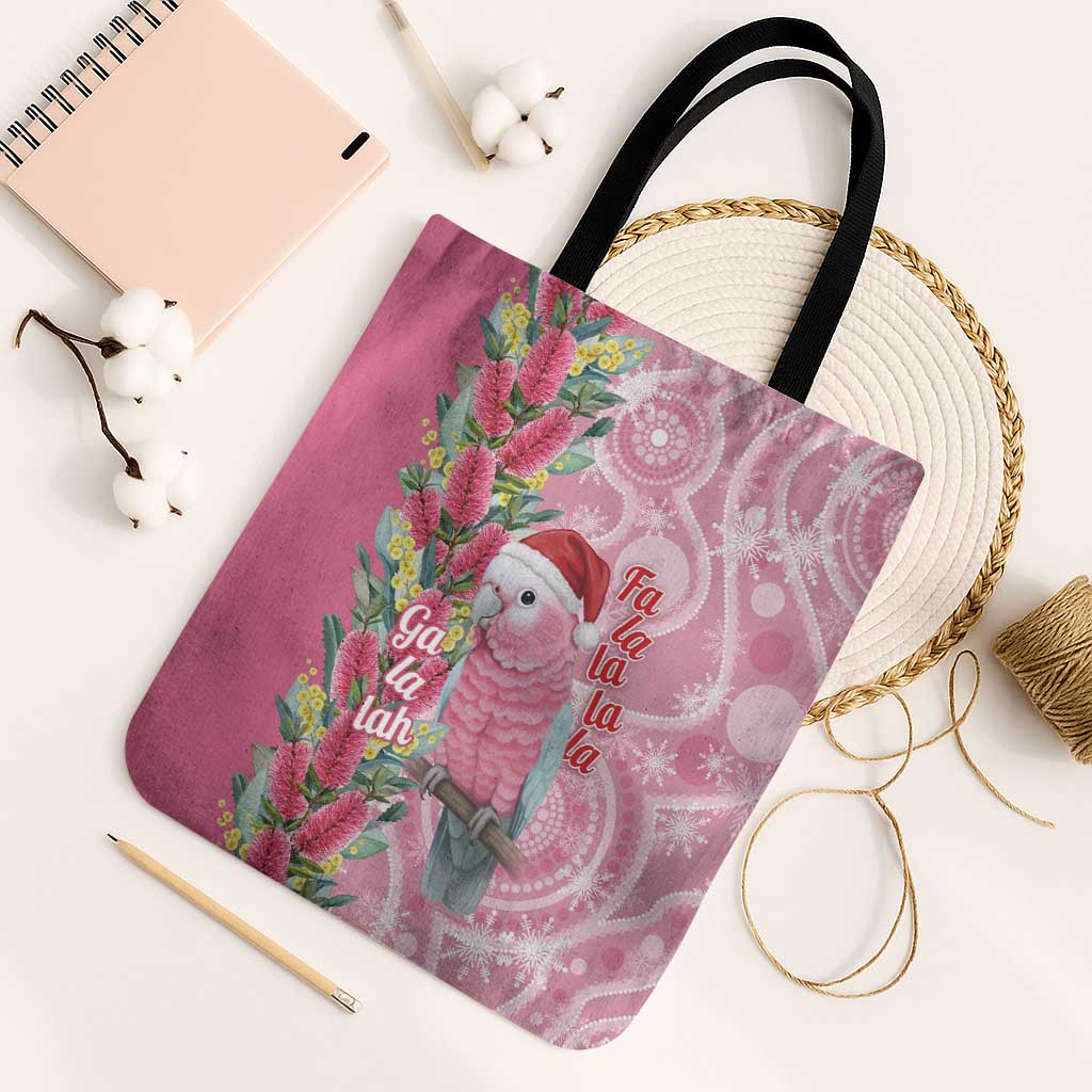 Australia Pink Galah Christmas Tote Bag Falalalala Galalah Bottlebrush Aboriginal Art - Aussie Hoodie