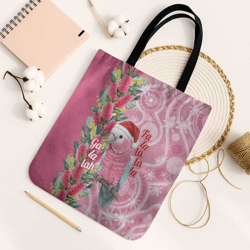 Australia Pink Galah Christmas Tote Bag Falalalala Galalah Bottlebrush Aboriginal Art - Aussie Hoodie