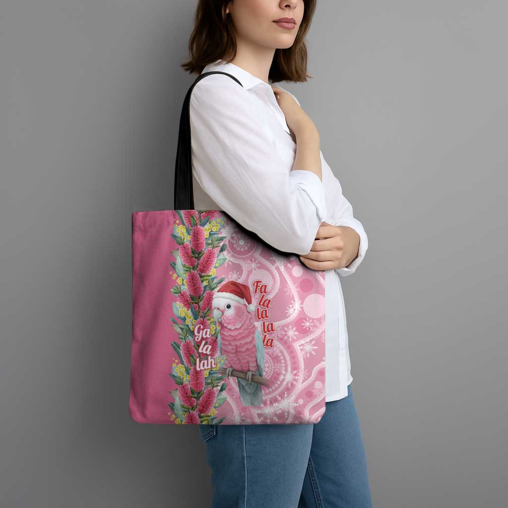 Australia Pink Galah Christmas Tote Bag Falalalala Galalah Bottlebrush Aboriginal Art - Aussie Hoodie