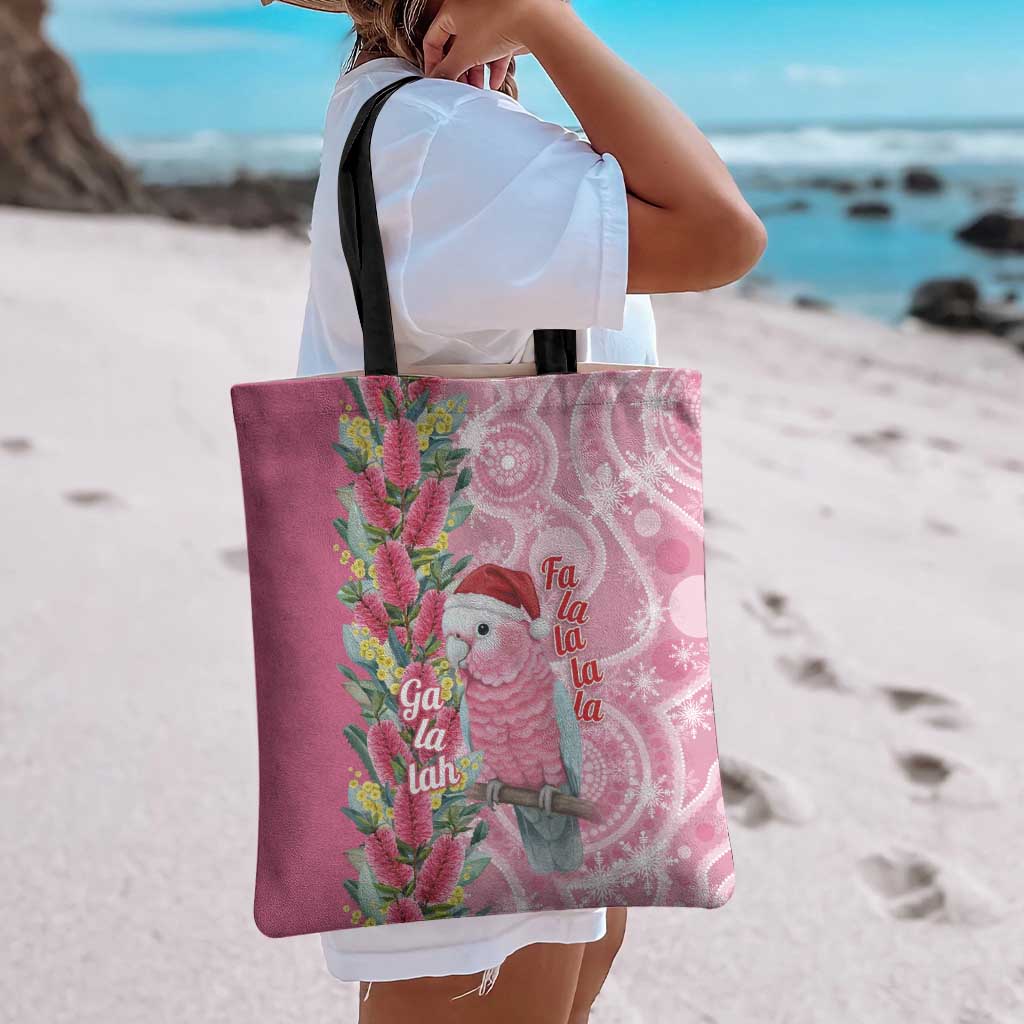 Australia Pink Galah Christmas Tote Bag Falalalala Galalah Bottlebrush Aboriginal Art - Aussie Hoodie