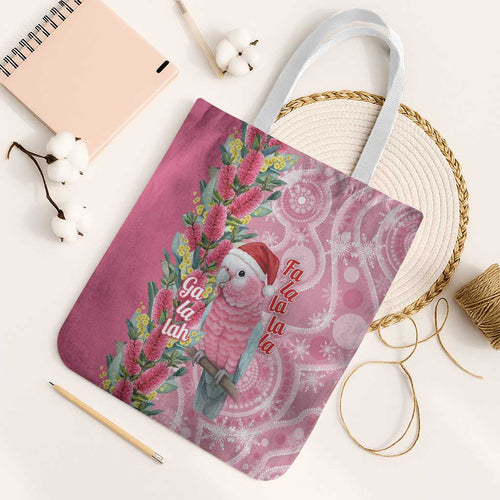 Australia Pink Galah Christmas Tote Bag Falalalala Galalah Bottlebrush Aboriginal Art - Aussie Hoodie