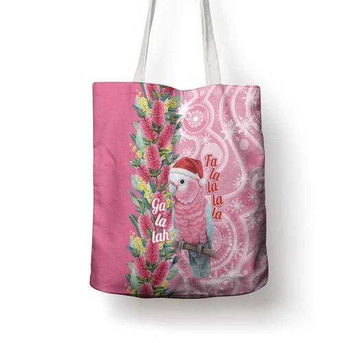 Australia Pink Galah Christmas Tote Bag Falalalala Galalah Bottlebrush Aboriginal Art - Aussie Hoodie