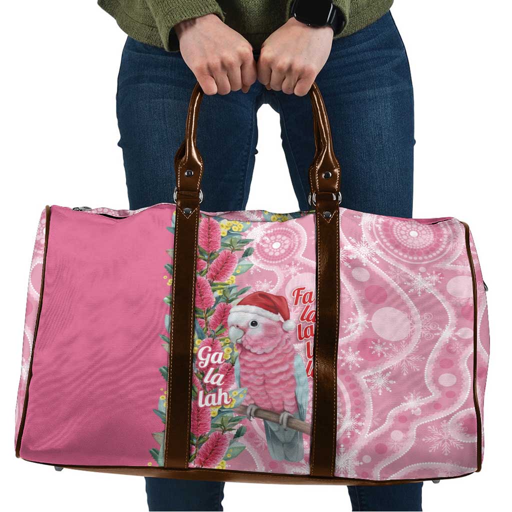 Australia Pink Galah Christmas Travel Bag Falalalala Galalah Bottlebrush Aboriginal Art - Aussie Hoodie