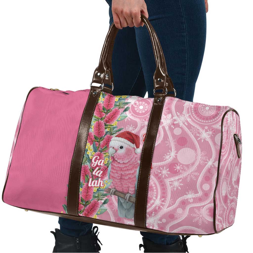 Australia Pink Galah Christmas Travel Bag Falalalala Galalah Bottlebrush Aboriginal Art - Aussie Hoodie
