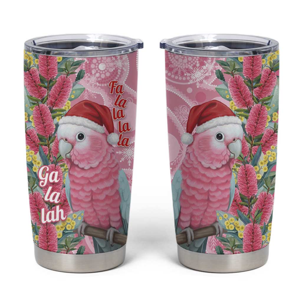 Australia Pink Galah Christmas Tumbler Cup Falalalala Galalah Bottlebrush Aboriginal Art - Aussie Hoodie