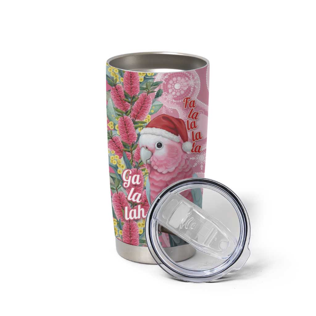 Australia Pink Galah Christmas Tumbler Cup Falalalala Galalah Bottlebrush Aboriginal Art - Aussie Hoodie