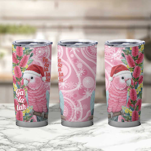 Australia Pink Galah Christmas Tumbler Cup Falalalala Galalah Bottlebrush Aboriginal Art - Aussie Hoodie