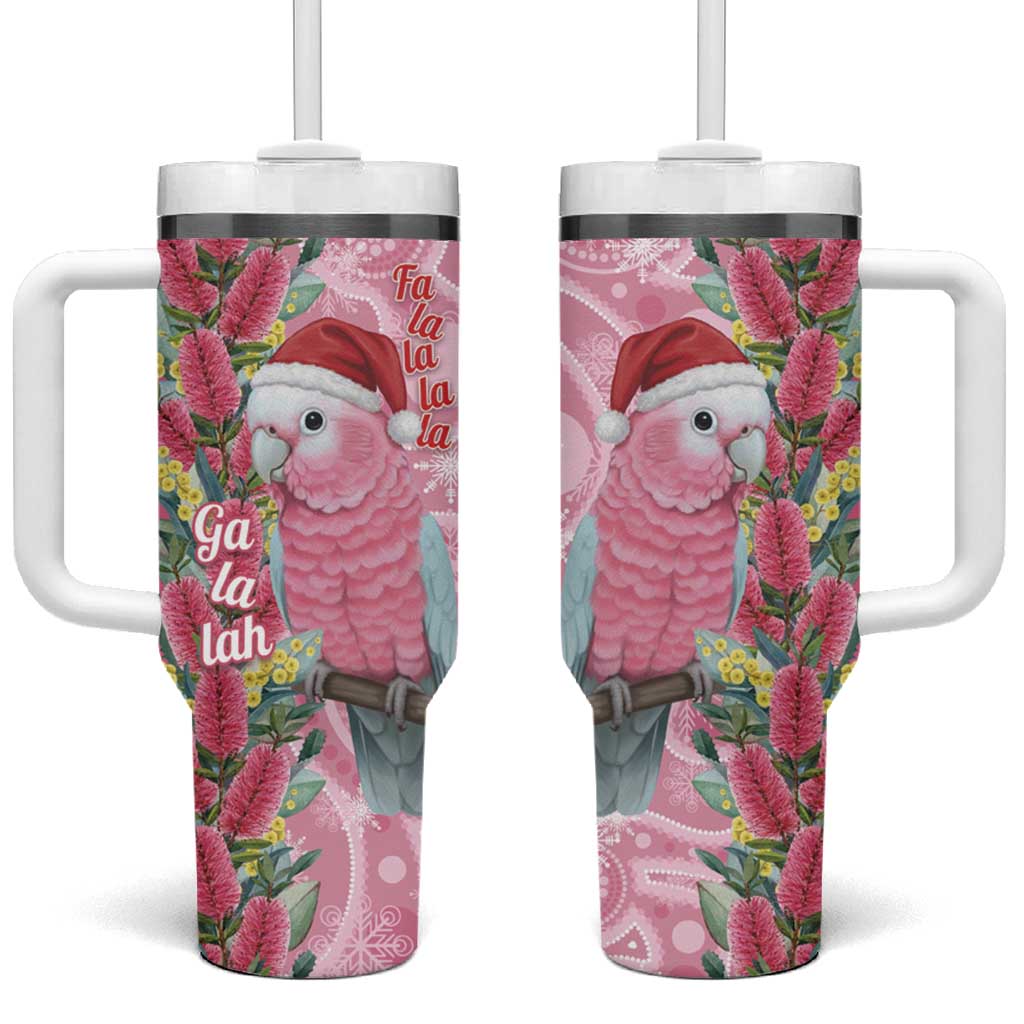 Australia Pink Galah Christmas Tumbler With Handle Falalalala Galalah Bottlebrush Aboriginal Art - Aussie Hoodie