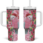 Australia Pink Galah Christmas Tumbler With Handle Falalalala Galalah Bottlebrush Aboriginal Art - Aussie Hoodie
