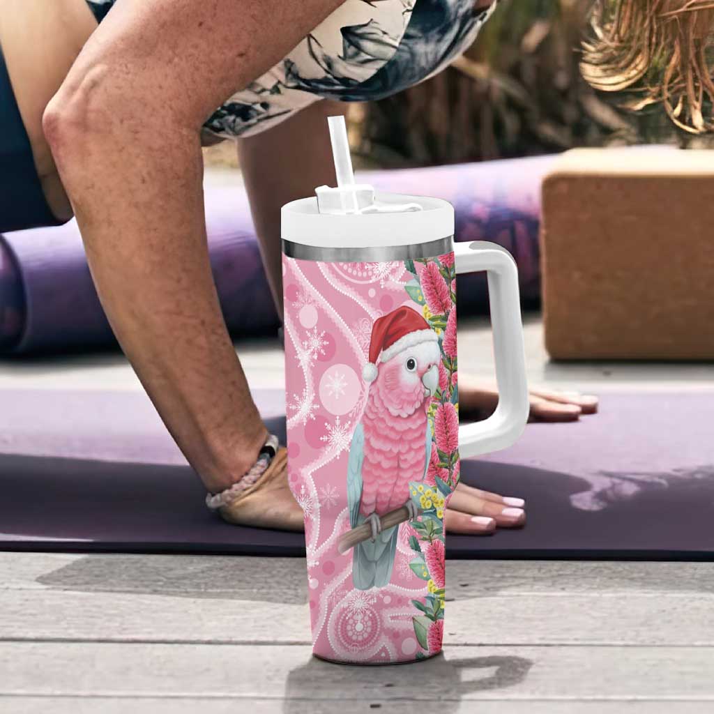 Australia Pink Galah Christmas Tumbler With Handle Falalalala Galalah Bottlebrush Aboriginal Art - Aussie Hoodie