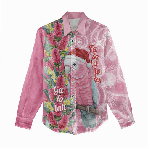 Australia Pink Galah Christmas Women Casual Shirt Falalalala Galalah Bottlebrush Aboriginal Art - Aussie Hoodie