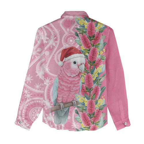 Australia Pink Galah Christmas Women Casual Shirt Falalalala Galalah Bottlebrush Aboriginal Art - Aussie Hoodie