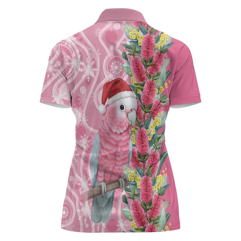 Australia Pink Galah Christmas Women Polo Shirt Falalalala Galalah Bottlebrush Aboriginal Art - Aussie Hoodie