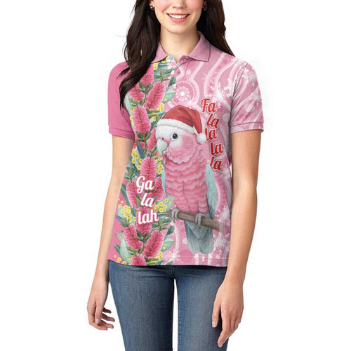 Australia Pink Galah Christmas Women Polo Shirt Falalalala Galalah Bottlebrush Aboriginal Art - Aussie Hoodie