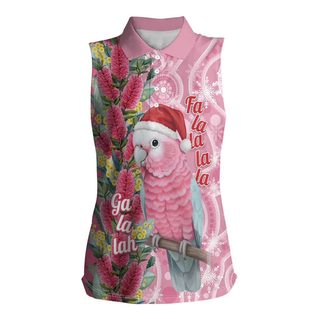 Australia Pink Galah Christmas Women Sleeveless Polo Shirt Falalalala Galalah Bottlebrush Aboriginal Art - Aussie Hoodie