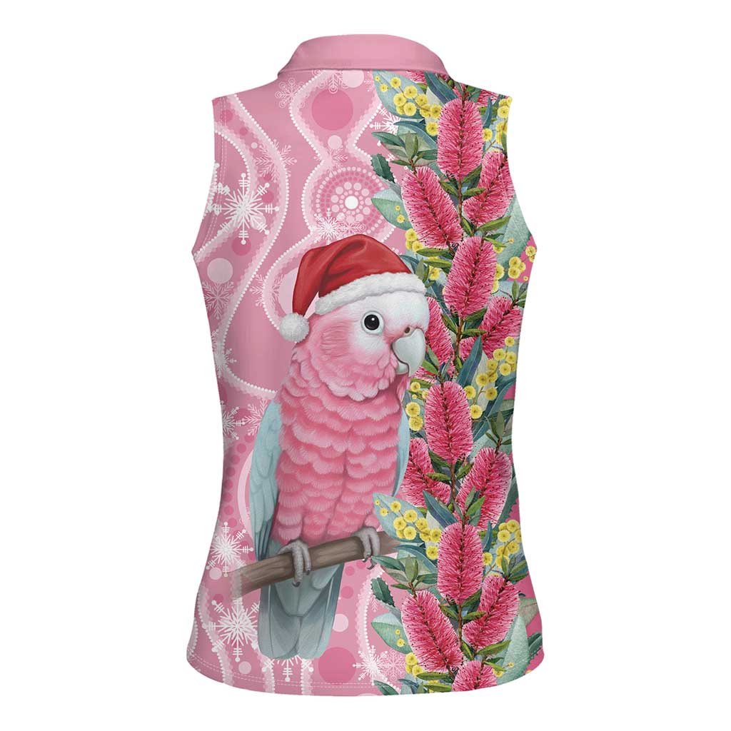 Australia Pink Galah Christmas Women Sleeveless Polo Shirt Falalalala Galalah Bottlebrush Aboriginal Art - Aussie Hoodie