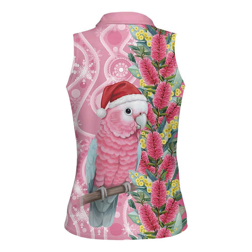 Australia Pink Galah Christmas Women Sleeveless Polo Shirt Falalalala Galalah Bottlebrush Aboriginal Art - Aussie Hoodie