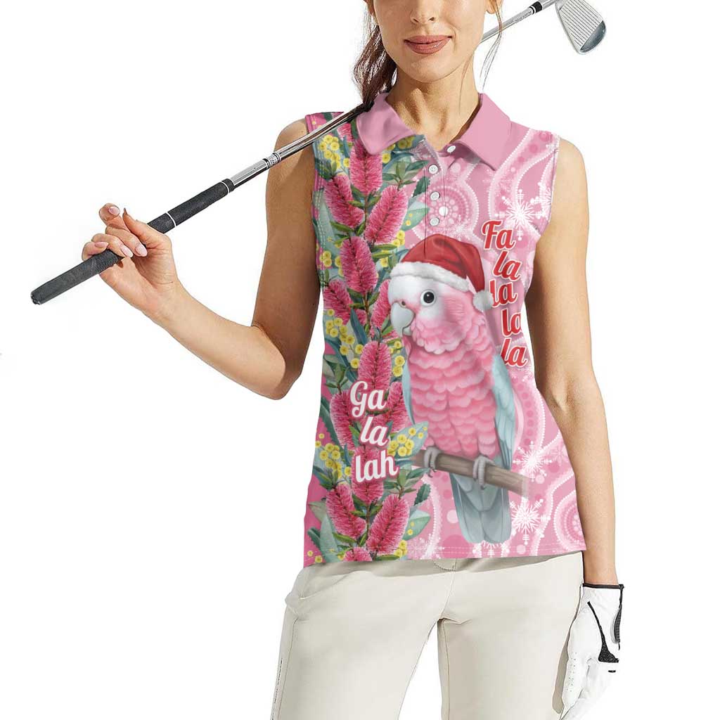 Australia Pink Galah Christmas Women Sleeveless Polo Shirt Falalalala Galalah Bottlebrush Aboriginal Art - Aussie Hoodie