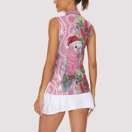Australia Pink Galah Christmas Women Sleeveless Polo Shirt Falalalala Galalah Bottlebrush Aboriginal Art - Aussie Hoodie