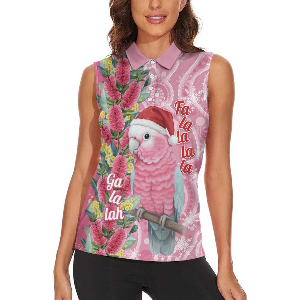 Australia Pink Galah Christmas Women Sleeveless Polo Shirt Falalalala Galalah Bottlebrush Aboriginal Art - Aussie Hoodie
