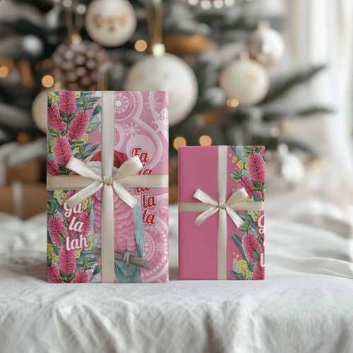 Australia Pink Galah Christmas Wrapping Paper Falalalala Galalah Bottlebrush Aboriginal Art - Aussie Hoodie