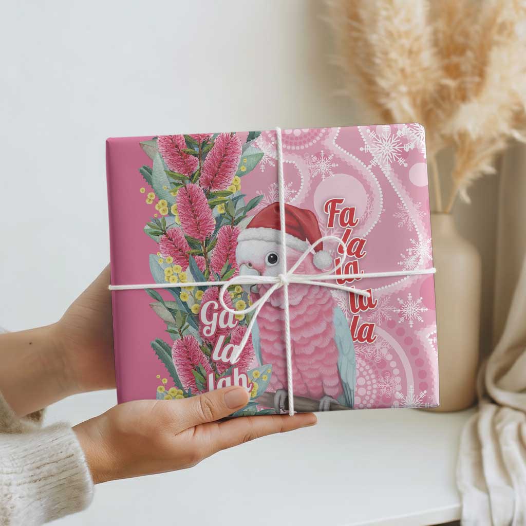 Australia Pink Galah Christmas Wrapping Paper Falalalala Galalah Bottlebrush Aboriginal Art - Aussie Hoodie