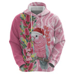 Australia Pink Galah Christmas Zip Hoodie Falalalala Galalah Bottlebrush Aboriginal Art - Aussie Hoodie