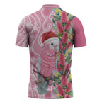 Australia Pink Galah Christmas Zipper Polo Shirt Falalalala Galalah Bottlebrush Aboriginal Art - Aussie Hoodie