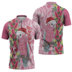 Australia Pink Galah Christmas Zipper Polo Shirt Falalalala Galalah Bottlebrush Aboriginal Art - Aussie Hoodie