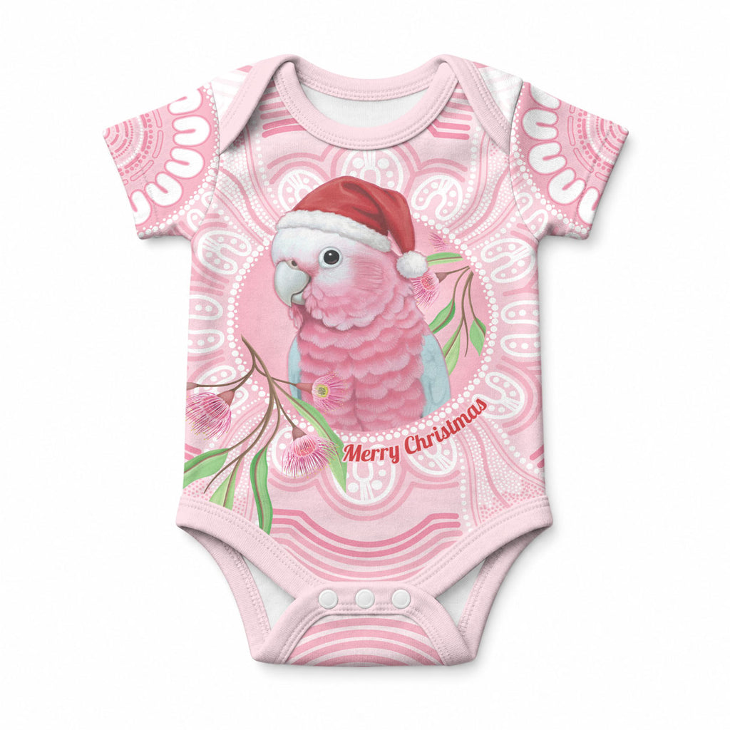 Funny Pink Galah Australia Christmas Baby Onesie Eucalyptus Blossoms Aboriginal Art