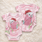 Funny Pink Galah Australia Christmas Baby Onesie Eucalyptus Blossoms Aboriginal Art