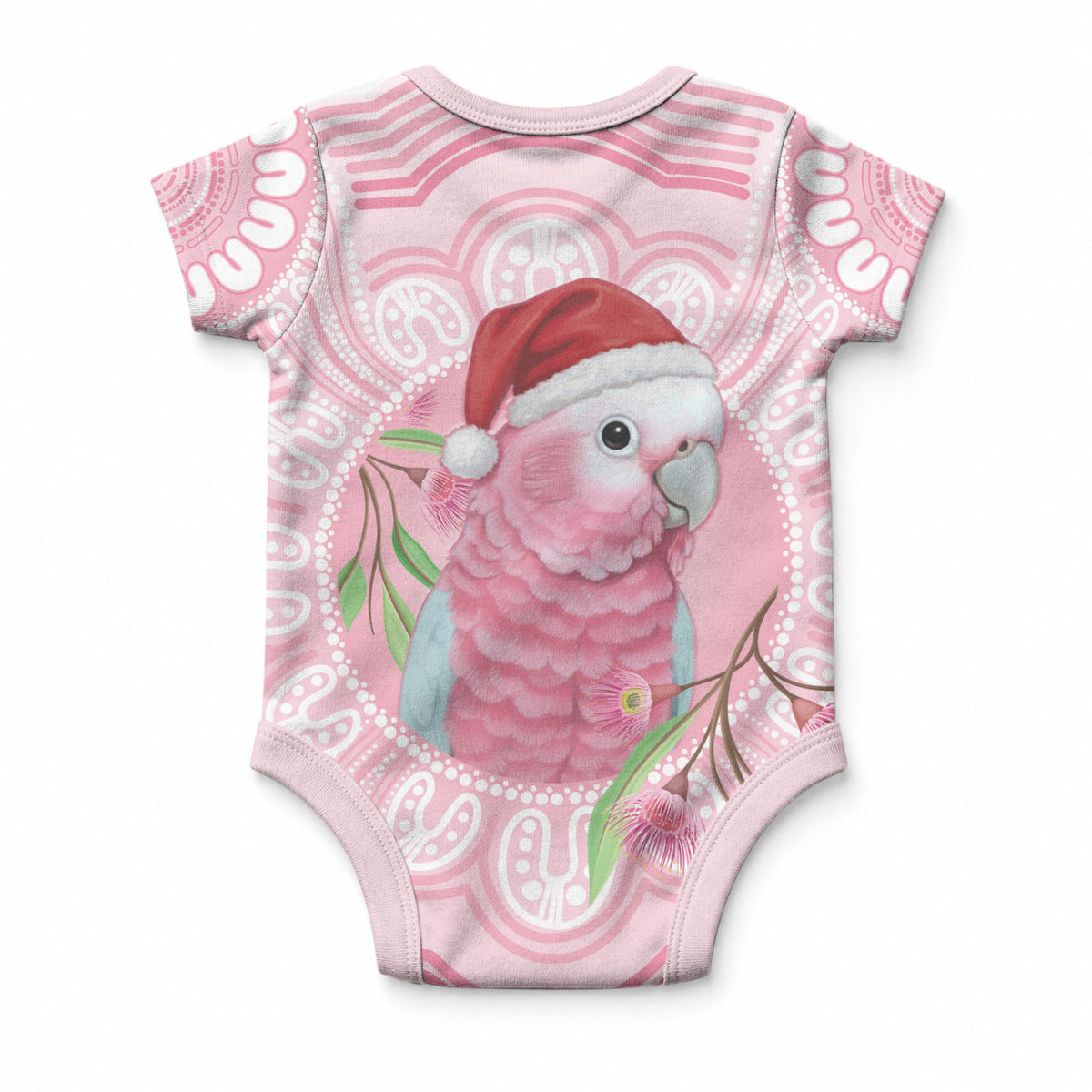 Funny Pink Galah Australia Christmas Baby Onesie Eucalyptus Blossoms Aboriginal Art