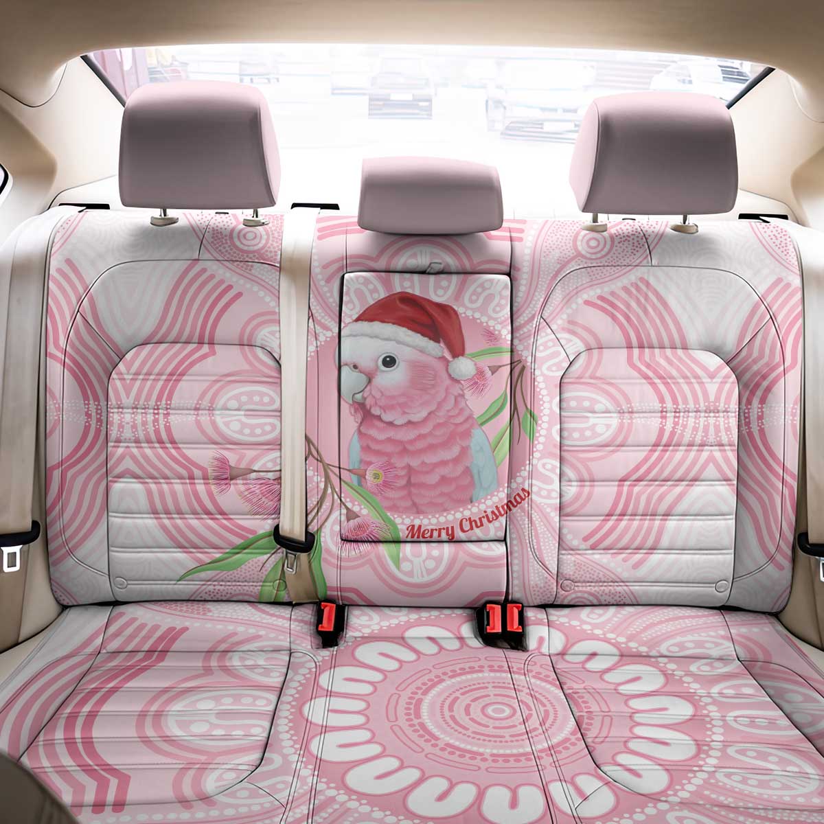 Funny Pink Galah Australia Christmas Back Car Seat Cover Eucalyptus Blossoms Aboriginal Art - Aussie Hoodie