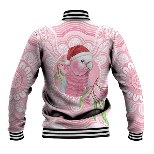 Funny Pink Galah Australia Christmas Baseball Jacket Eucalyptus Blossoms Aboriginal Art - Aussie Hoodie
