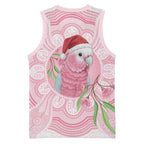 Funny Pink Galah Australia Christmas Basketball Jersey Eucalyptus Blossoms Aboriginal Art - Aussie Hoodie