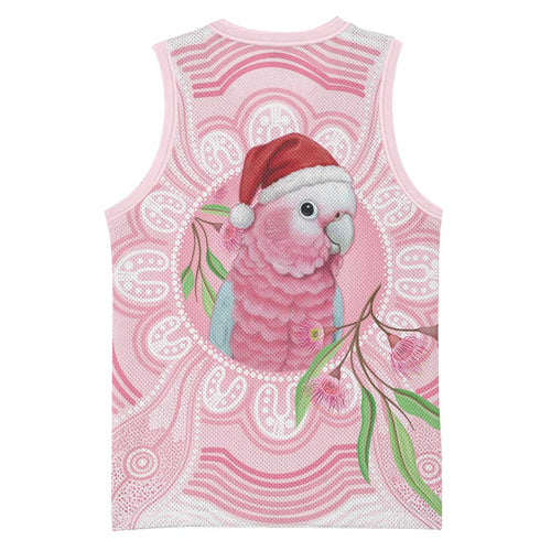 Funny Pink Galah Australia Christmas Basketball Jersey Eucalyptus Blossoms Aboriginal Art - Aussie Hoodie