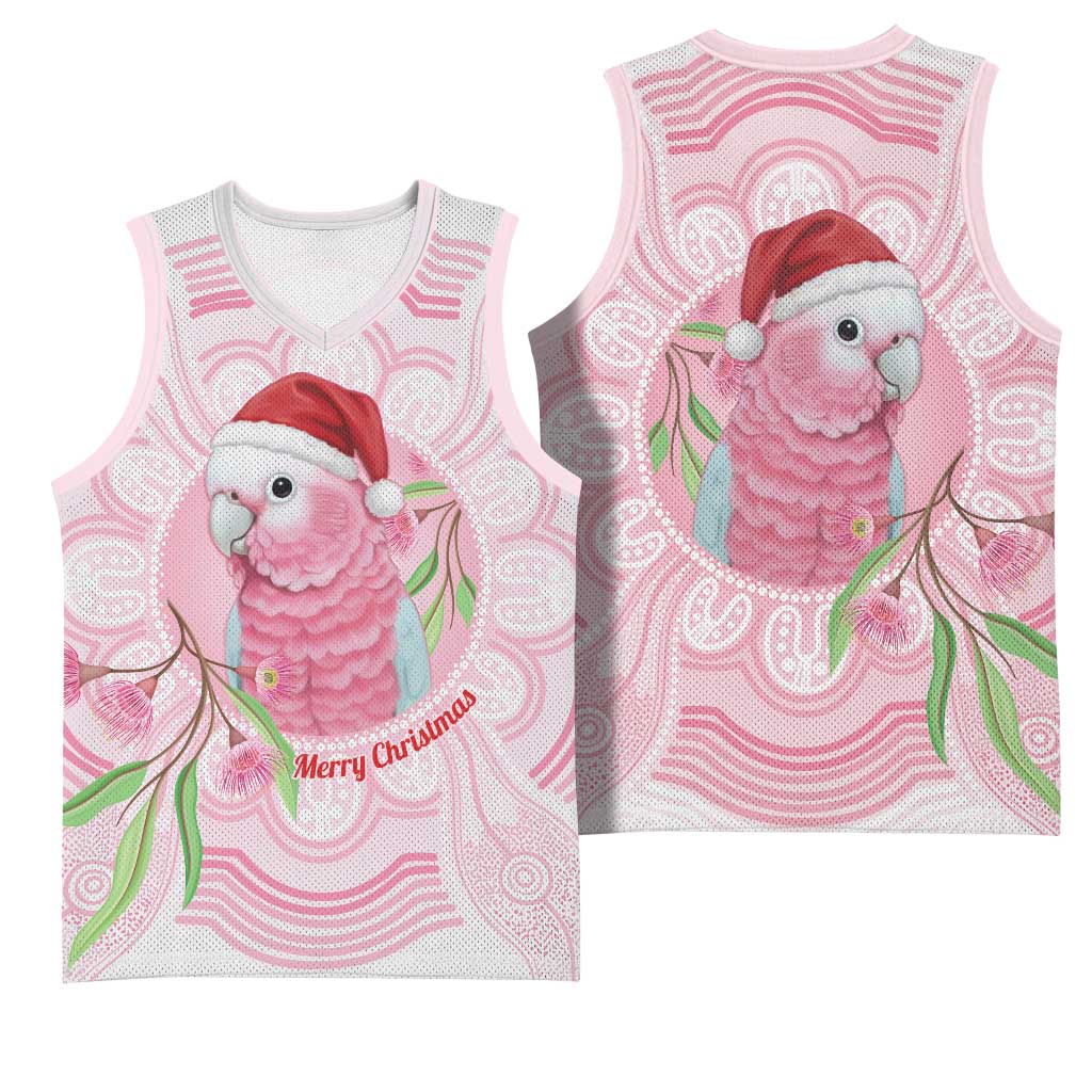 Funny Pink Galah Australia Christmas Basketball Jersey Eucalyptus Blossoms Aboriginal Art - Aussie Hoodie