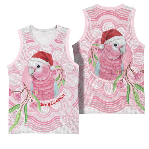 Funny Pink Galah Australia Christmas Basketball Jersey Eucalyptus Blossoms Aboriginal Art - Aussie Hoodie