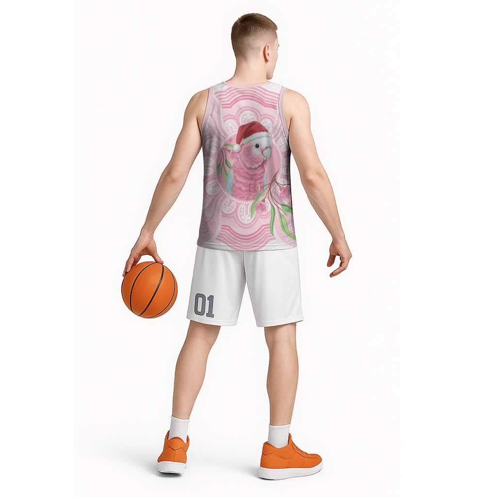 Funny Pink Galah Australia Christmas Basketball Jersey Eucalyptus Blossoms Aboriginal Art - Aussie Hoodie