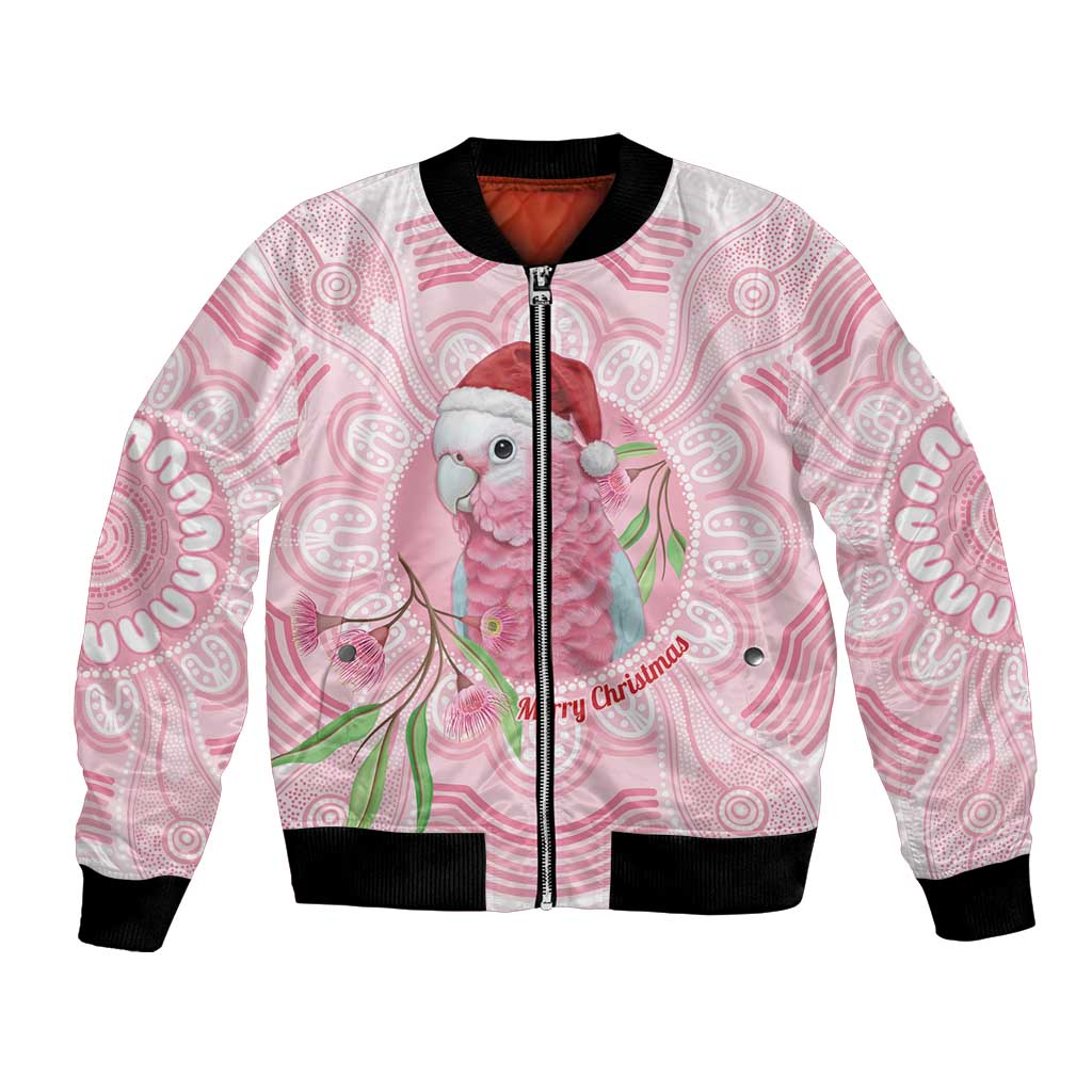 Funny Pink Galah Australia Christmas Bomber Jacket Eucalyptus Blossoms Aboriginal Art - Aussie Hoodie