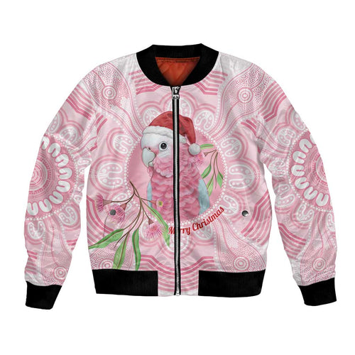 Funny Pink Galah Australia Christmas Bomber Jacket Eucalyptus Blossoms Aboriginal Art - Aussie Hoodie