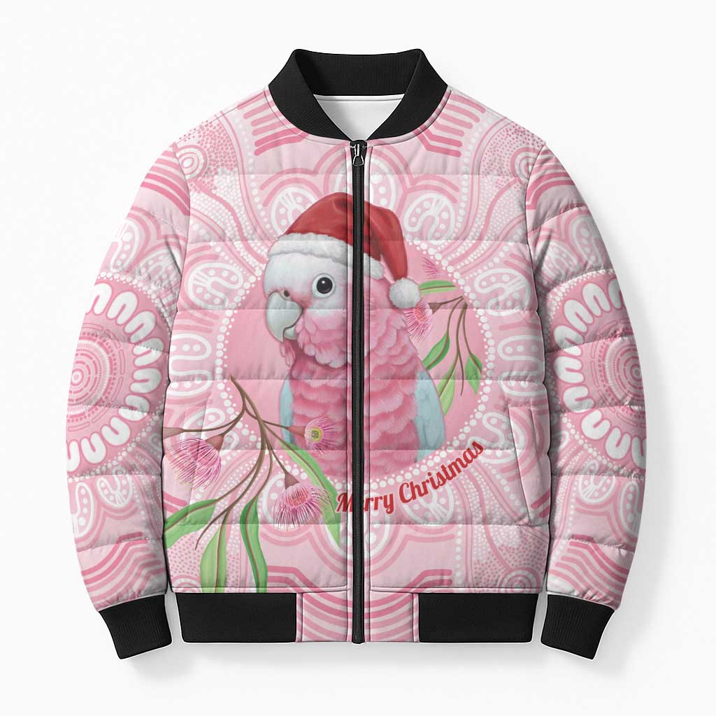 Funny Pink Galah Australia Christmas Bomber Puffer Jacket Eucalyptus Blossoms Aboriginal Art - Aussie Hoodie
