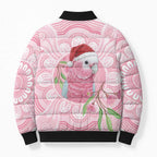 Funny Pink Galah Australia Christmas Bomber Puffer Jacket Eucalyptus Blossoms Aboriginal Art - Aussie Hoodie