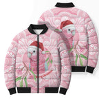 Funny Pink Galah Australia Christmas Bomber Puffer Jacket Eucalyptus Blossoms Aboriginal Art - Aussie Hoodie